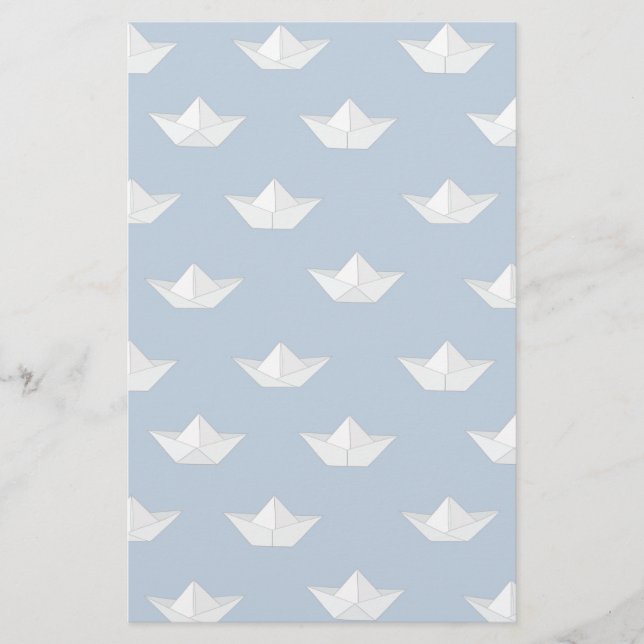 Origami Boats On The Water Pattern Stationery (Front)