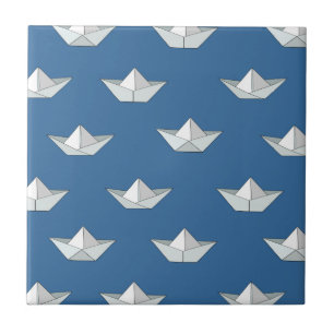 Origami Boats On The Water Pattern Tile