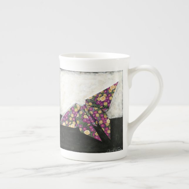 Origami Butterfly on Floral Paper Bone China Mug (Right)