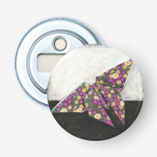 Origami Butterfly on Floral Paper Bottle Opener (Front)