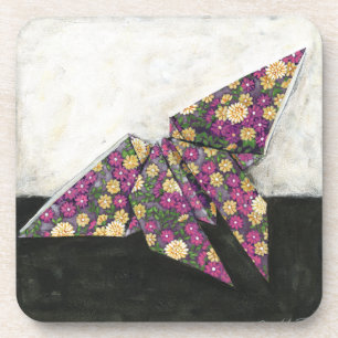 Origami Butterfly on Floral Paper Coaster