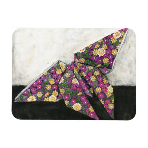 Origami Butterfly on Floral Paper Magnet