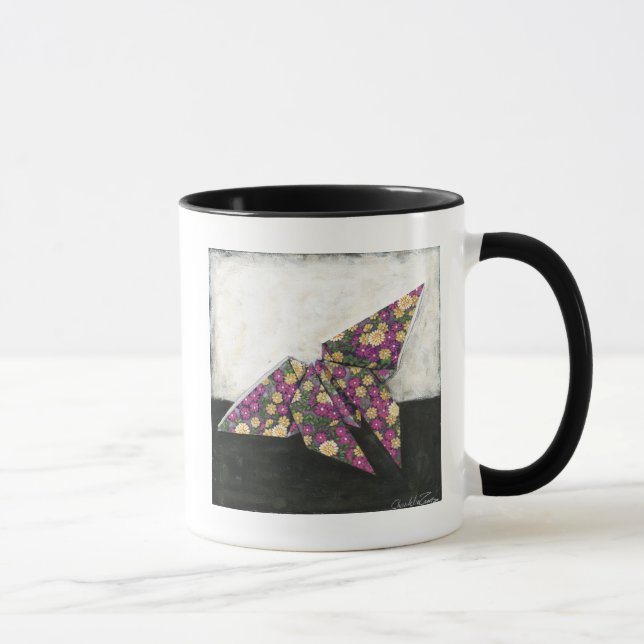 Origami Butterfly on Floral Paper Mug (Right)