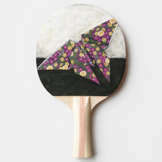 Origami Butterfly on Floral Paper Ping Pong Paddle (Front)
