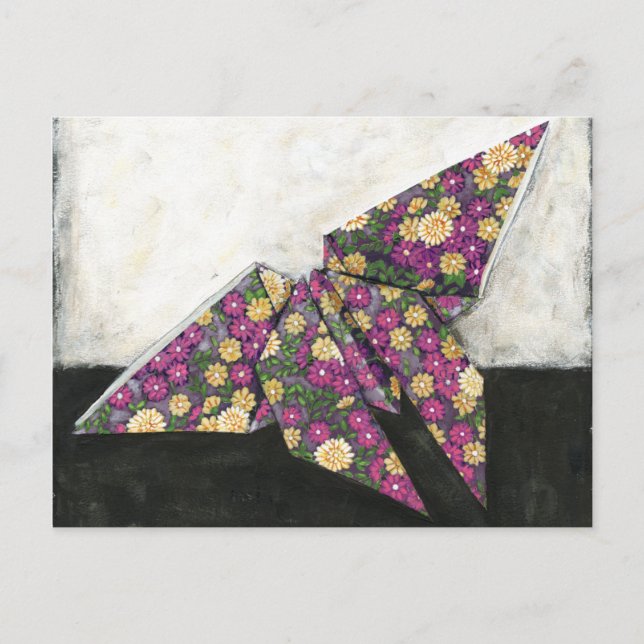 Origami Butterfly on Floral Paper Postcard (Front)