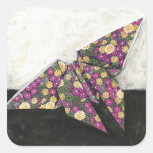 Origami Butterfly on Floral Paper Square Sticker
