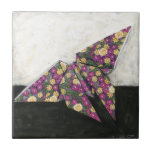 Origami Butterfly on Floral Paper Tile<br><div class="desc">Float like a butterfly with this beautiful origami piece by Chariklia Zarris. A lovely floral print paper was used to create the origami butterfly, and the purples, yellows, and greens simply leap off the piece. Buy your copy today!</div>
