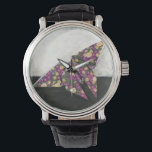Origami Butterfly on Floral Paper Watch<br><div class="desc">Float like a butterfly with this beautiful origami piece by Chariklia Zarris. A lovely floral print paper was used to create the origami butterfly,  and the purples,  yellows,  and greens simply leap off the piece. Buy your copy today!</div>