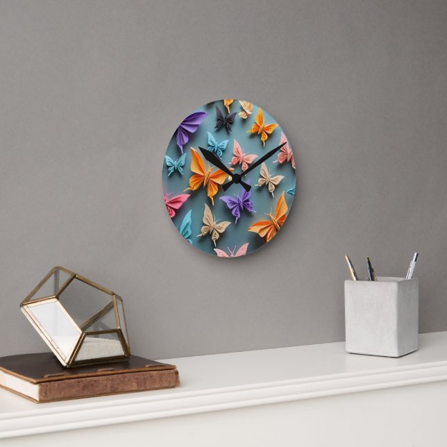 Origami Butterfly Pattern Round Clock (Office)