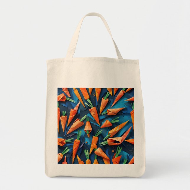 Origami Carrots Acrylic Orange Blue Pattern Tote Bag (Front)