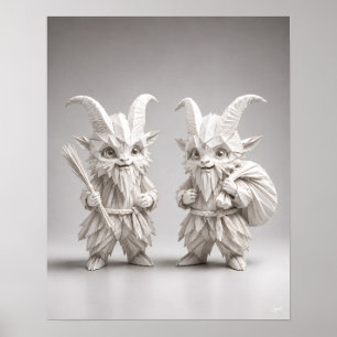 Origami Chibi Krampus Duo in White Poster