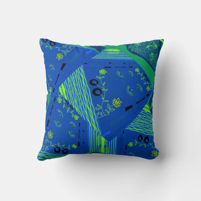 Origami Chintz (L) Blue Green  Cushion (Back)