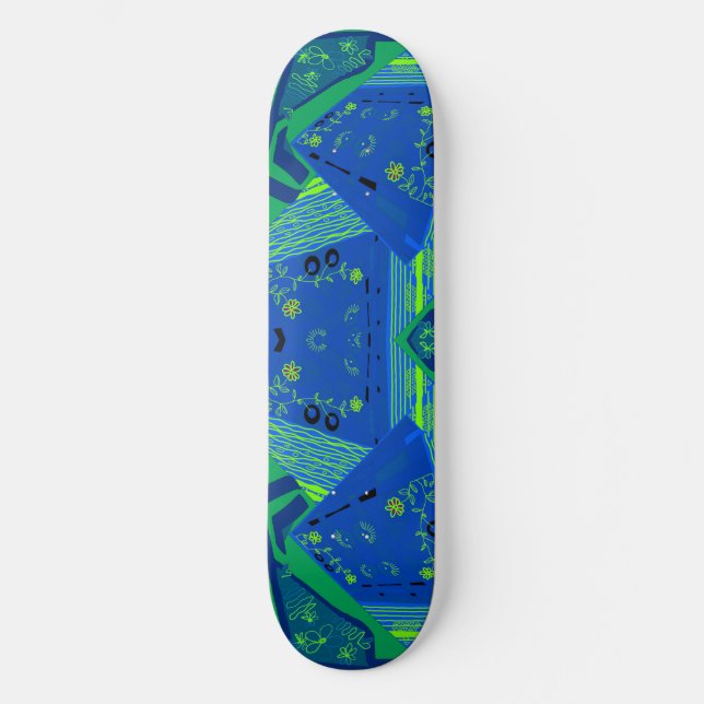 Origami Chintz (L) Blue Green  Skateboard (Front)