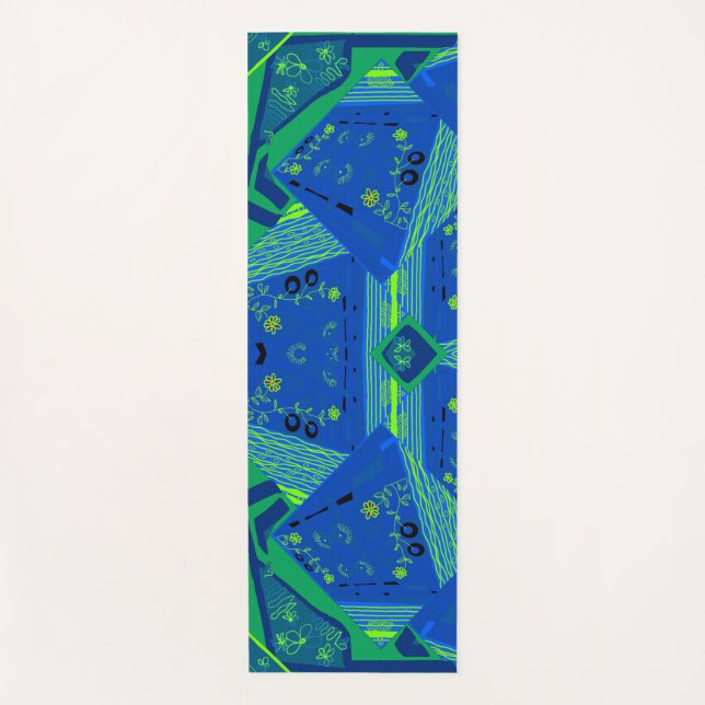 Origami Chintz (L) Blue Green  Yoga Mat (Front)