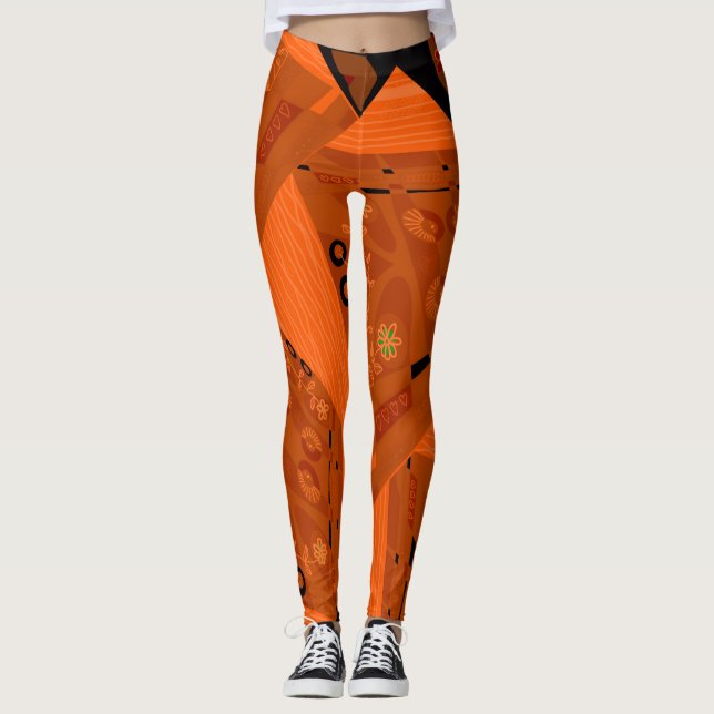 Origami Chintz (L) Brown Orange Black Leggings (Front)