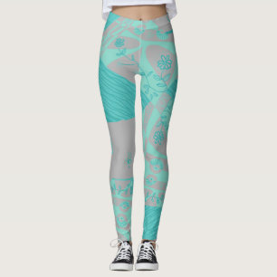 Origami Chintz (L) Dusty Blue Grey Leggings