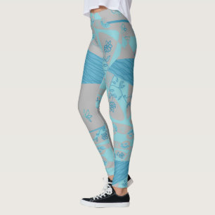 Origami Chintz (L) Dusty Blue Grey Leggings