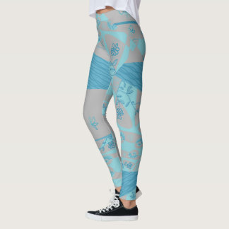 Origami Chintz (L) Dusty Blue Grey Leggings