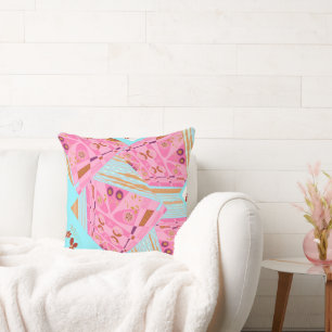 Origami Chintz (L) Dusty Brown Pink Turquoise  Cushion