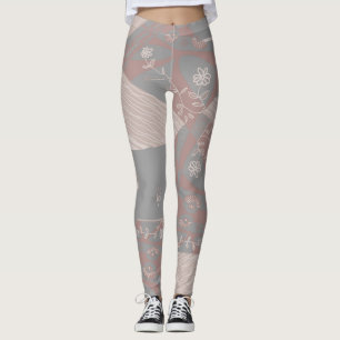 Origami Chintz (L) Dusty Coral Mushroom Grey Leggings