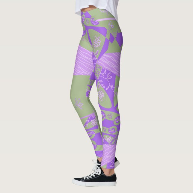Origami Chintz (L) Dusty Green Purple Leggings (Left)