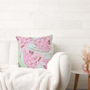 Origami Chintz (L) Dusty Pink Blue Brown White Cushion