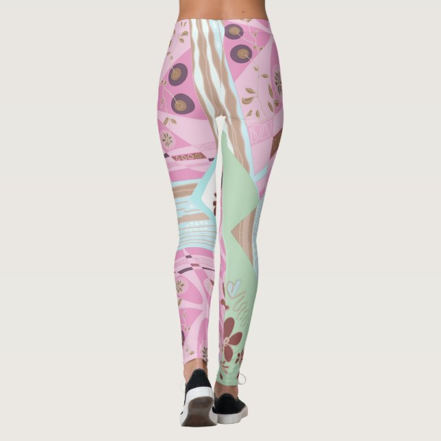 Origami Chintz (L) Dusty Pink Blue Brown White Leggings (Back)