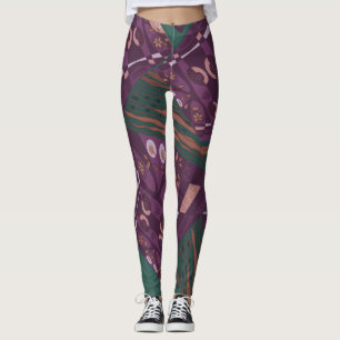 Origami Chintz (L) Dusty Purple Brown Green Leggings