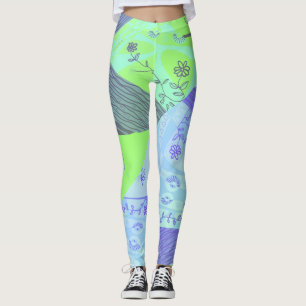 Origami Chintz (L) Green Blue Grad Leggings