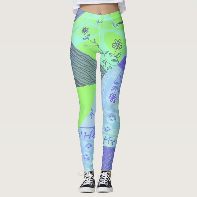 Origami Chintz (L) Green Blue Grad Leggings (Front)