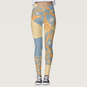 Origami Chintz (L) Mid Orange Gunmetal Grey Leggings