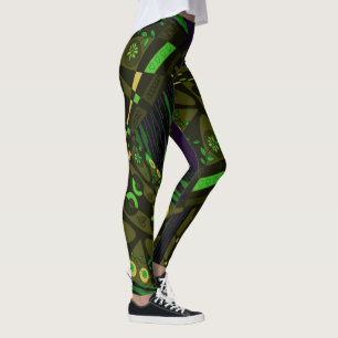 Origami Chintz (L) Olive Green Yellow Black Indigo Leggings