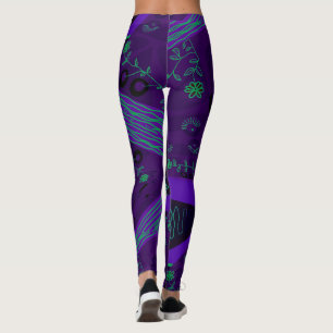 Origami Chintz (L) Purple Green Black 2 Leggings