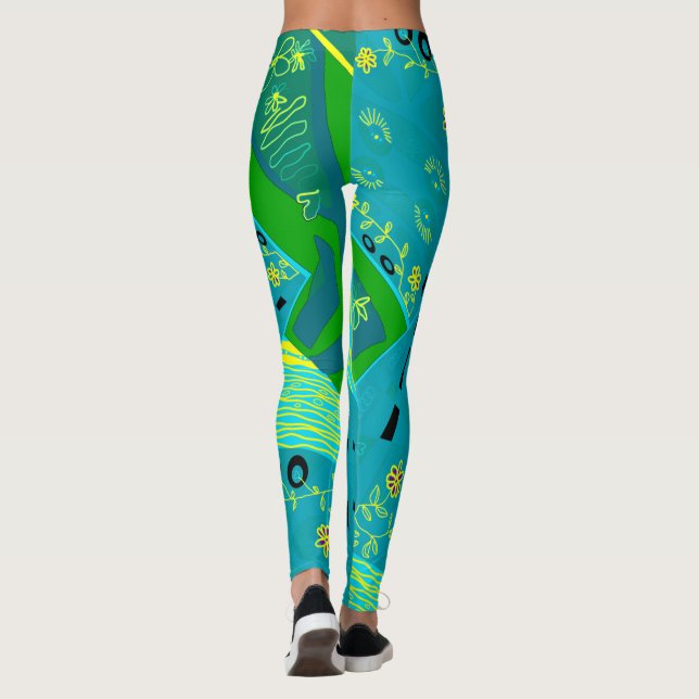Origami Chintz (L) Teal Yellow Green Leggings (Back)