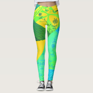 Origami Chintz (L) Yellow Green Blue Grad Leggings