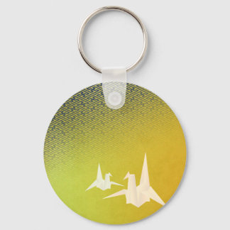 Origami crane and sayagata pattern keychain (navy