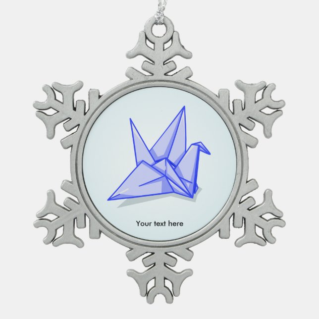 Origami Crane Paper Craft Snowflake Pewter Christmas Ornament (Front)
