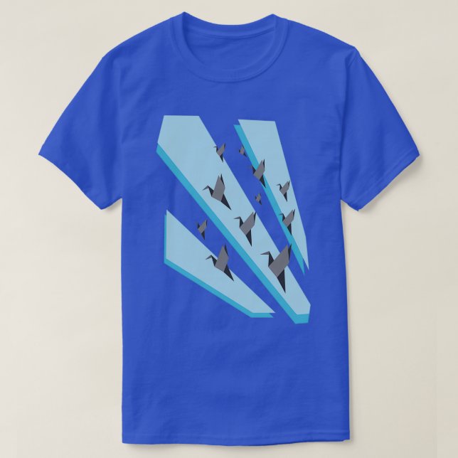 Origami Crane silhouettes blue T-Shirt (Design Front)