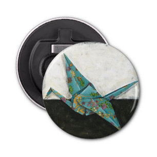 Origami Crane with Floral Designs Bottle Opener