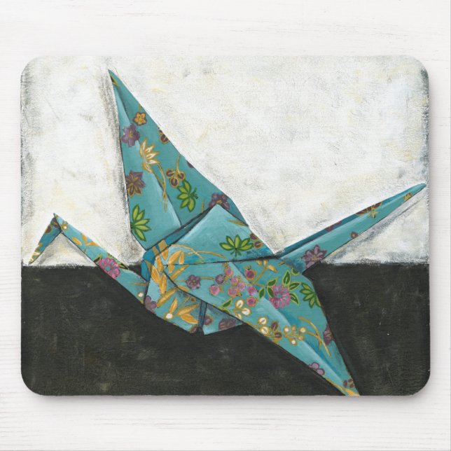 Origami Crane with Floral Designs Mouse Mat (Front)