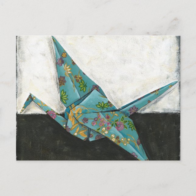 Origami Crane with Floral Designs Postcard (Front)