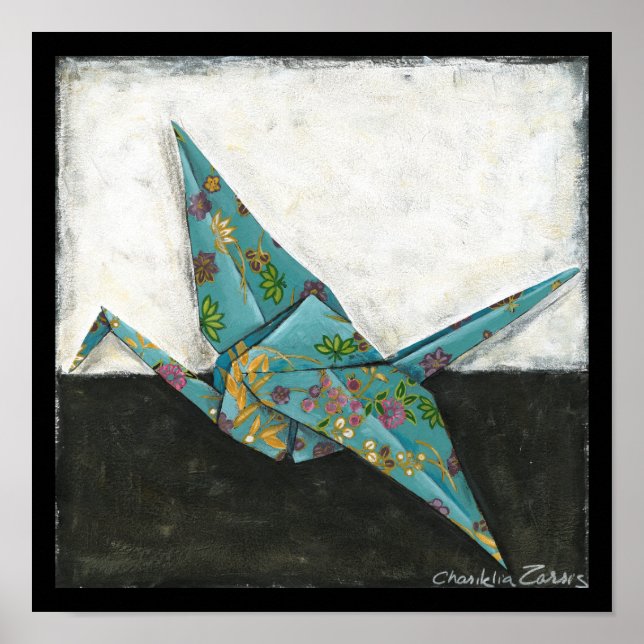 Origami Crane with Floral Designs Poster (Front)