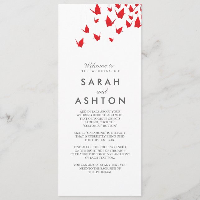 Origami Cranes Wedding Program Programme (Front)