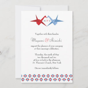 Origami Cranes Wedding (Scarlet + C Blue) Invitation