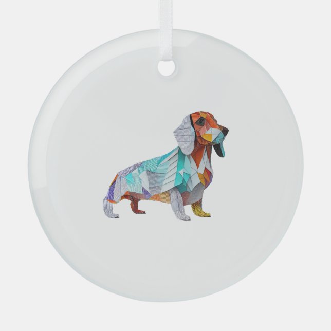 Origami Dachshund   Glass Tree Decoration (Front)