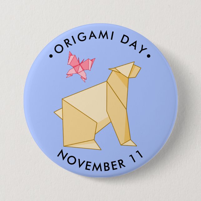 Origami Day, bear and butterfly 7.5 Cm Round Badge (Front)