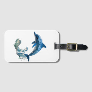 Origami dolphin back to school luggage tag