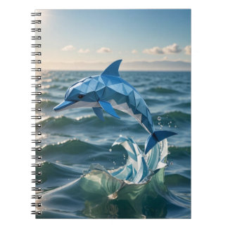 Origami dolphin jumping out of the sea spiral notebook