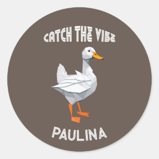 Origami duck Catch the Vibe retro font Classic Round Sticker