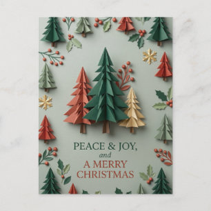 Origami Evergreen Wishes Holiday Postcard